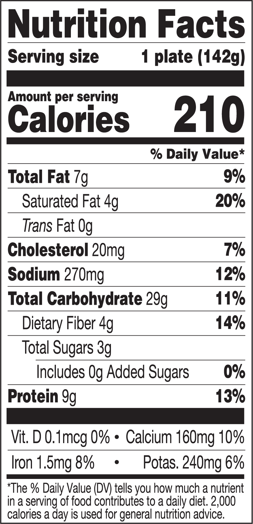 mac and three cheese plate nutritional label