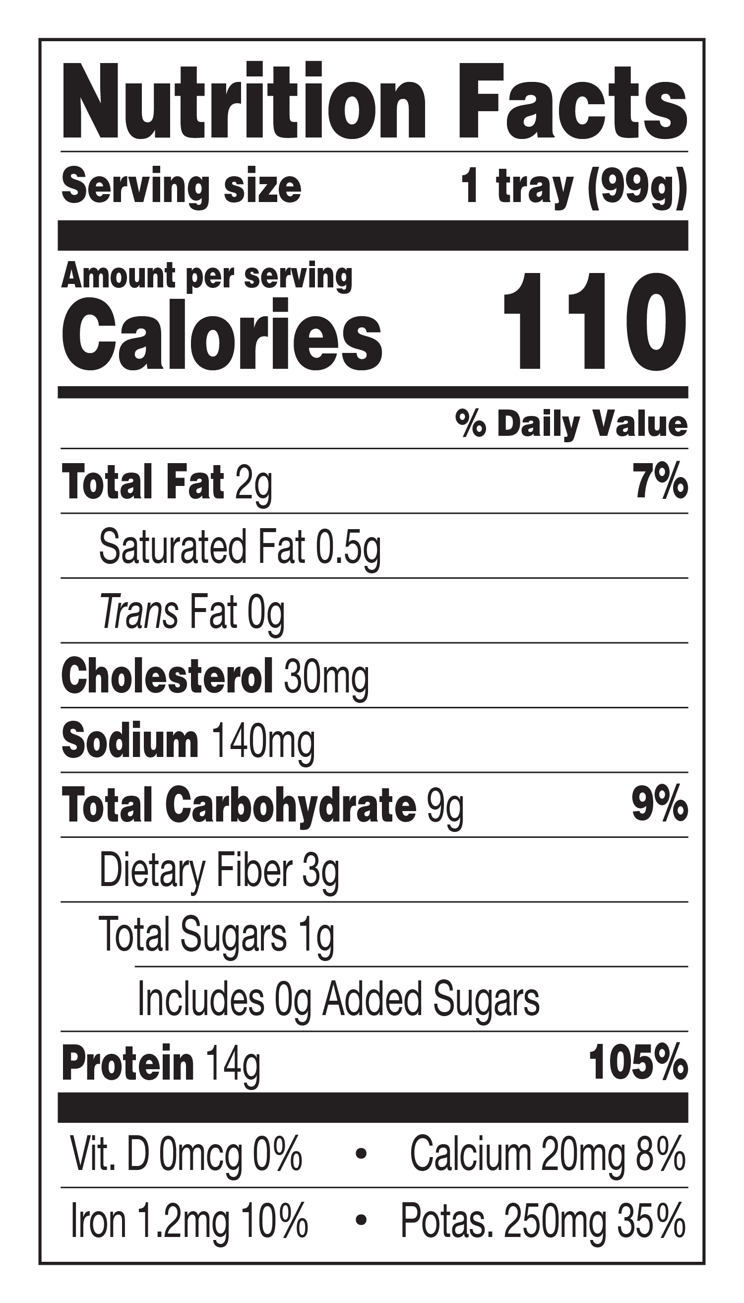 Mexican-Inspired Chicken Biteable nutritional label